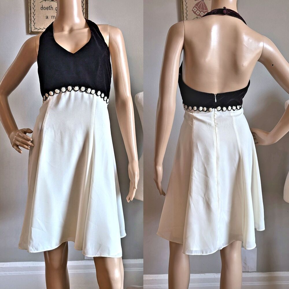 NWT Vintage 90s Upbeat Babydoll Dress Mini Halter Velvet Empire Waist Size 9